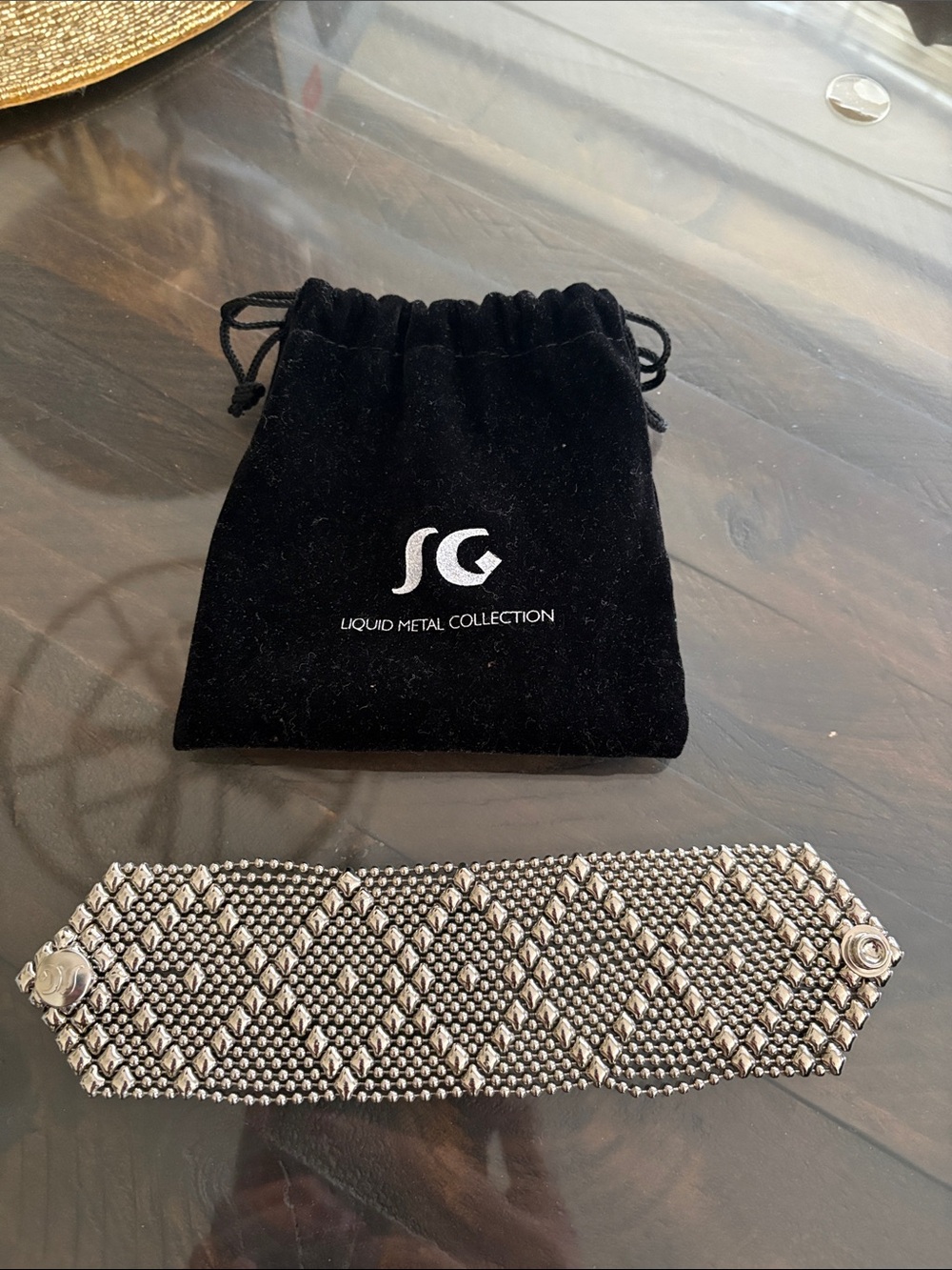 SG COLLECTION SILVER Liquid Metal Wide Statement Bracelet